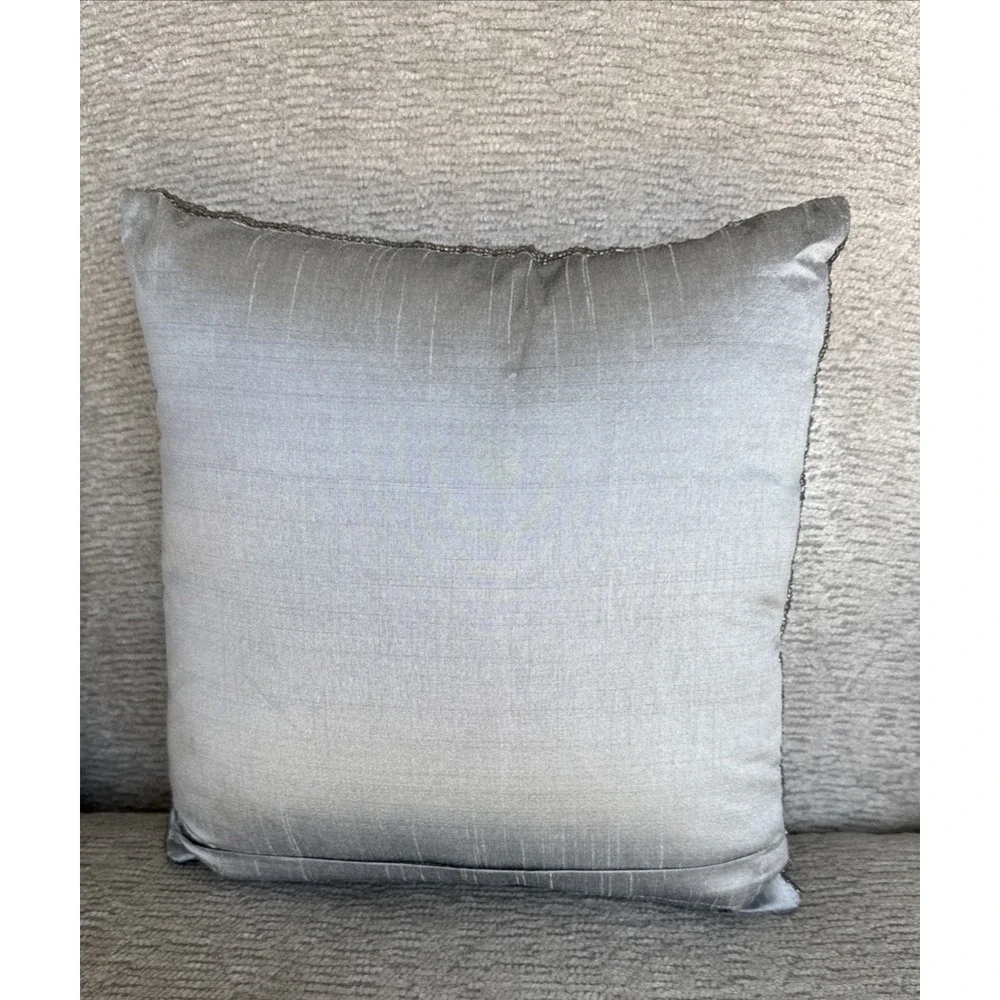 Pier 1 Imports Vintage Beaded Floral Throw Pillow Silver Gray Metallic 12